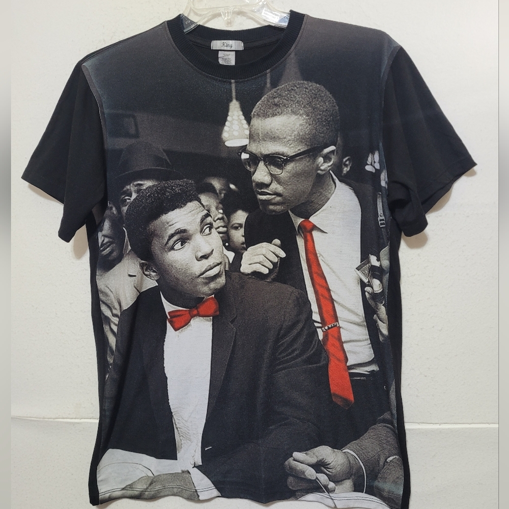 MUHAMMAD ALI AND MALCOLM X KING T-SHIRT MEN'S SIZE L BLACK